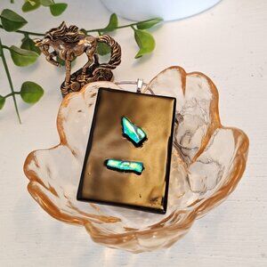 Rectangle black & abstract metallic pendant necklace, Unique handmade jewelry